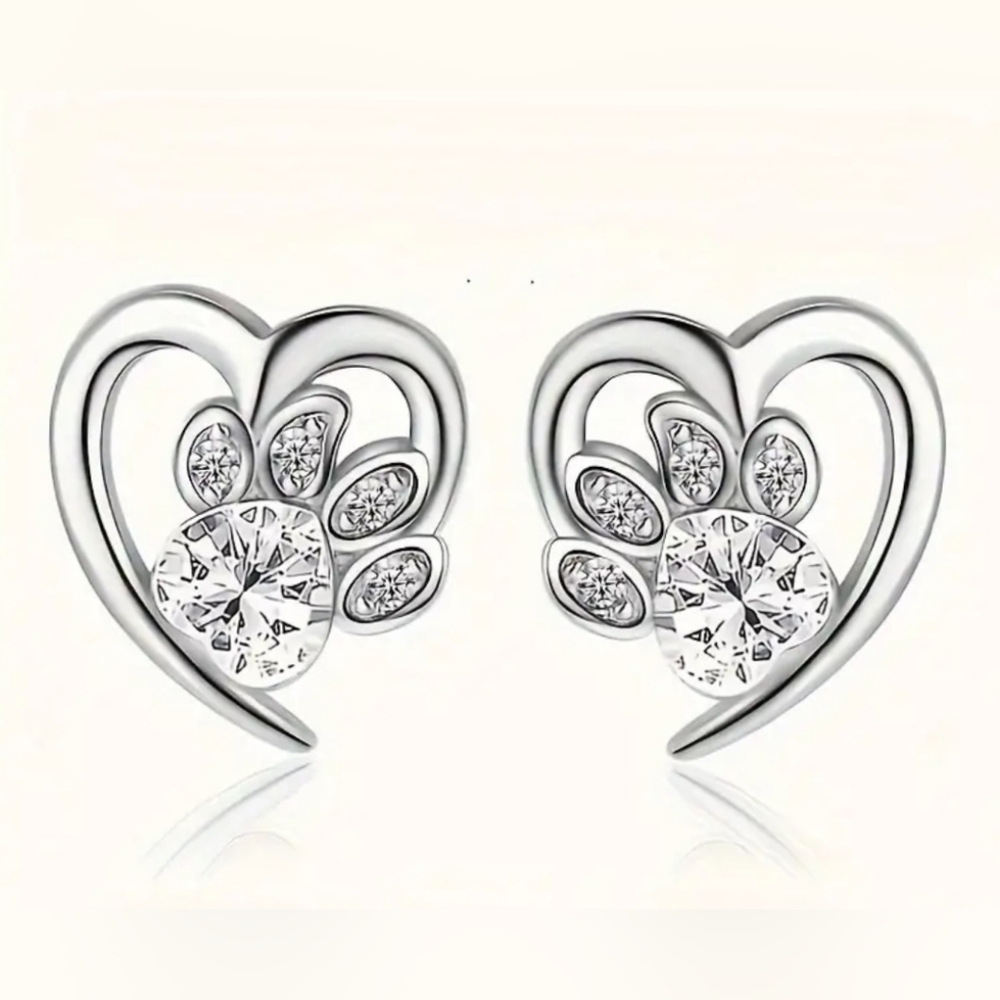 COPY - Adorable Half Heart with Cat Paw Stud Earrings